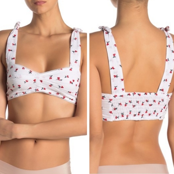 Free People Other - CCO! Free People Britt Cherry Embroidered Tie Strap Bralette White XS